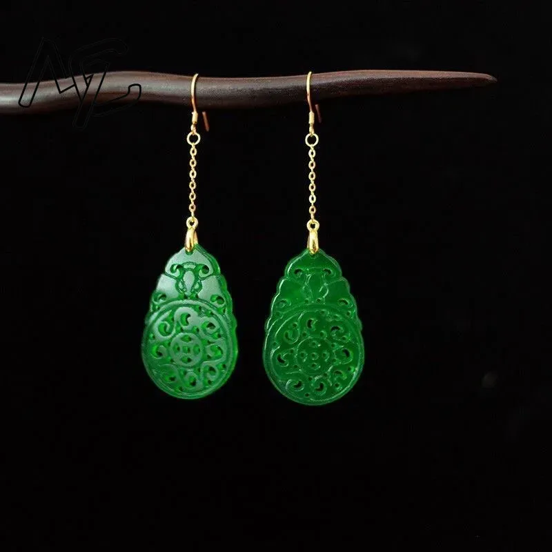 Women Fashion Jewellery - 925 الفضة الطبيعية الخضراء اليشم الجوف