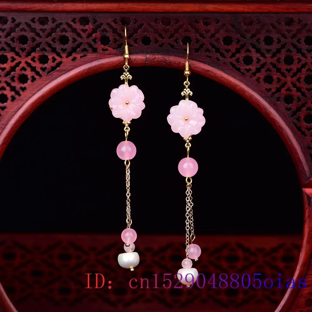 Women Fashion Jewellery - الوردي اليشم زهرة أقراط العقيق الأحجار