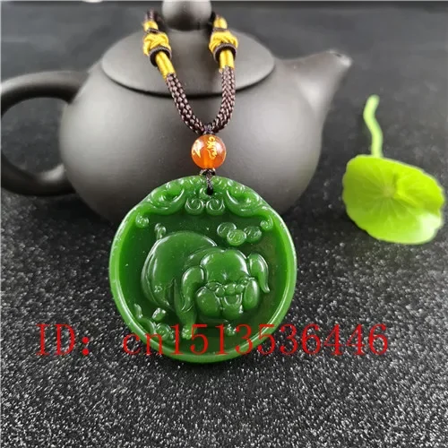 Women Fashion Jewellery - الطبيعية الخضراء الصينية خنزير منحوتة اليشم