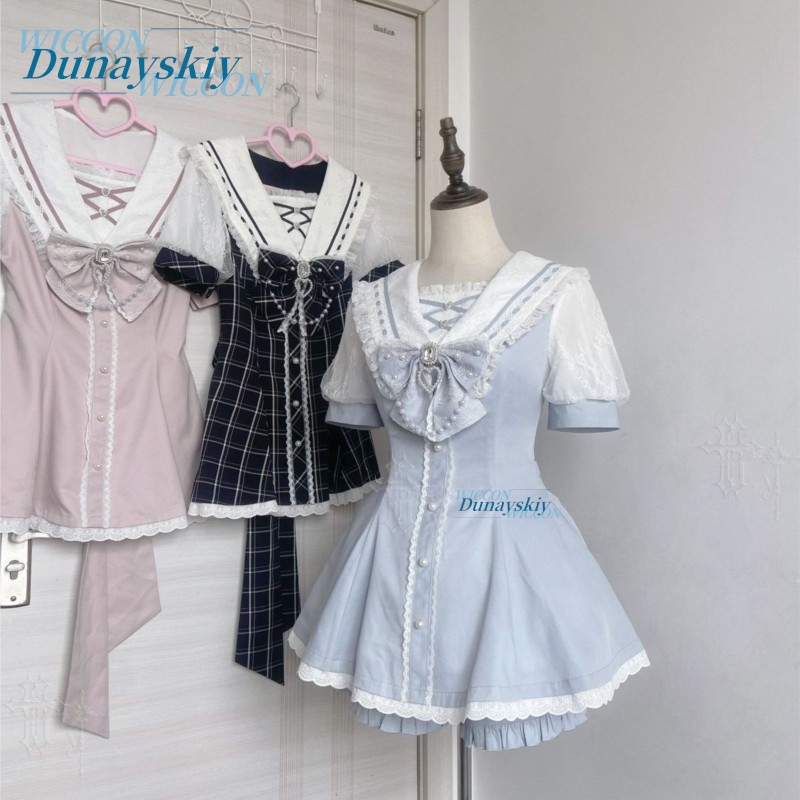 Women'S Fashion Kilt - طقم فستان بياقة بحار، بأكمام قصيرة