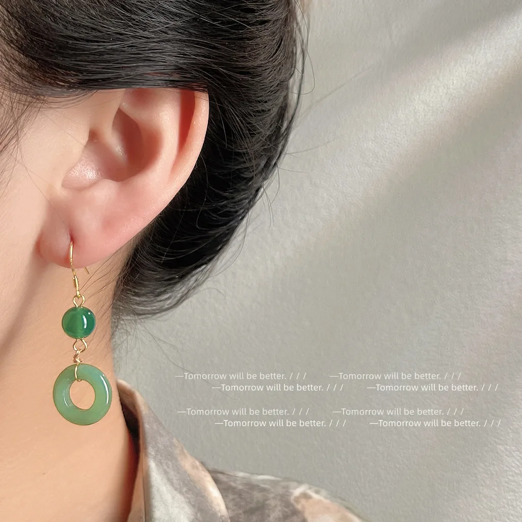 Women Fashion Jewellery - الأخضر الحقيقي اليشم خاتم الأقراط محظوظ