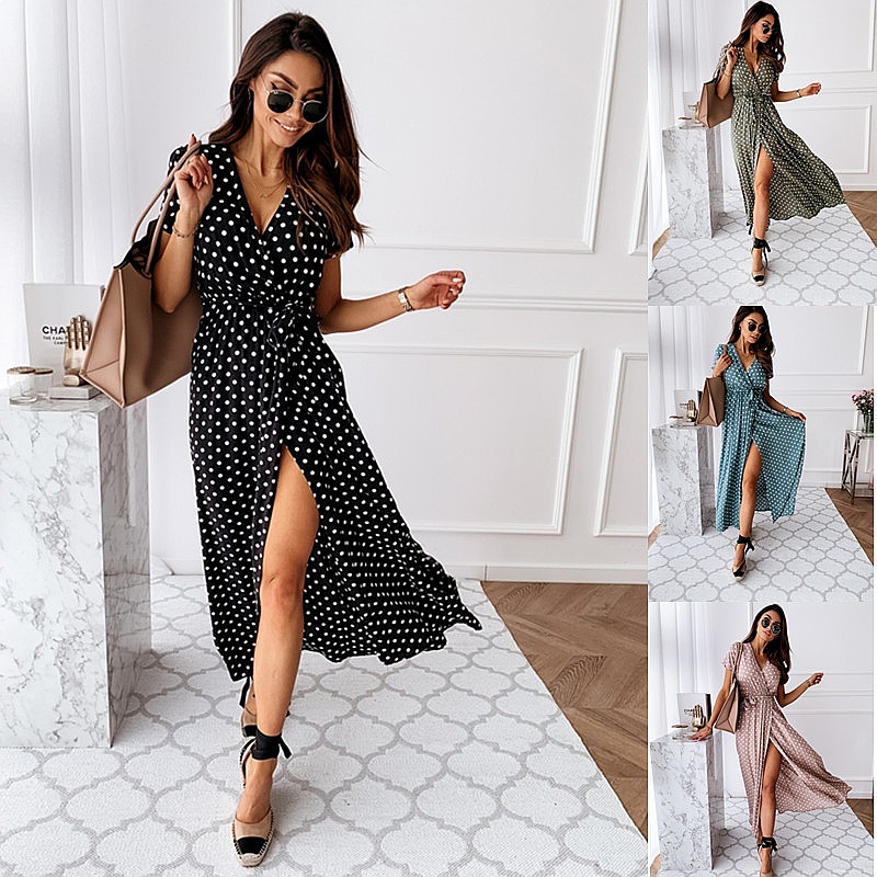 Maxi Dress Boho - فستان ماكسي صيفي بوهيمي بطبعة منقطة
