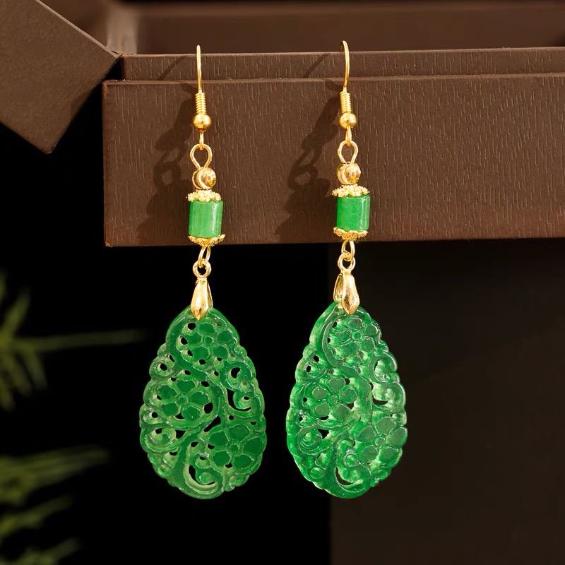 Women Fashion Jewellery - 925 الفضة الطبيعية الخضراء اليشم الجوف