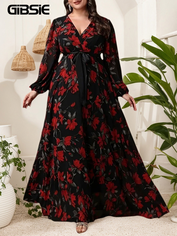 Maxi Dress Boho - GIBSIE حجم كبير الأزهار طباعة الخامس