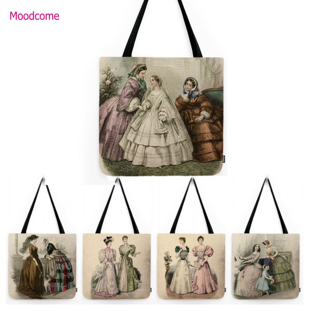 Women'S Fashion Victorian Era - حقيبة كتف من الكتان القطني المقاوم