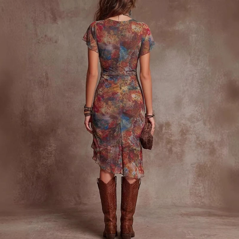 فستان حفلات قصير الأكمام بطبعة - مراجعة Ruched Dress Mini وسعره