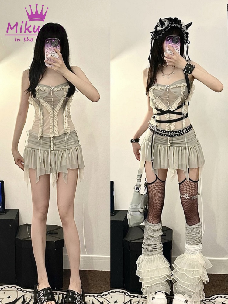 طقم Y2k مكون من قطعتين تنورة ق - مراجعة Asymmetric Top Women وسعره