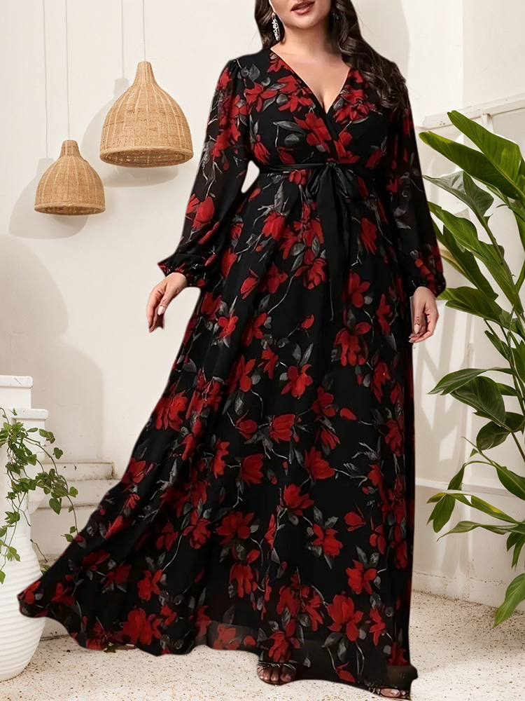GIBSIE حجم كبير الأزهار طباعة  - مراجعة Maxi Dress Boho وسعره
