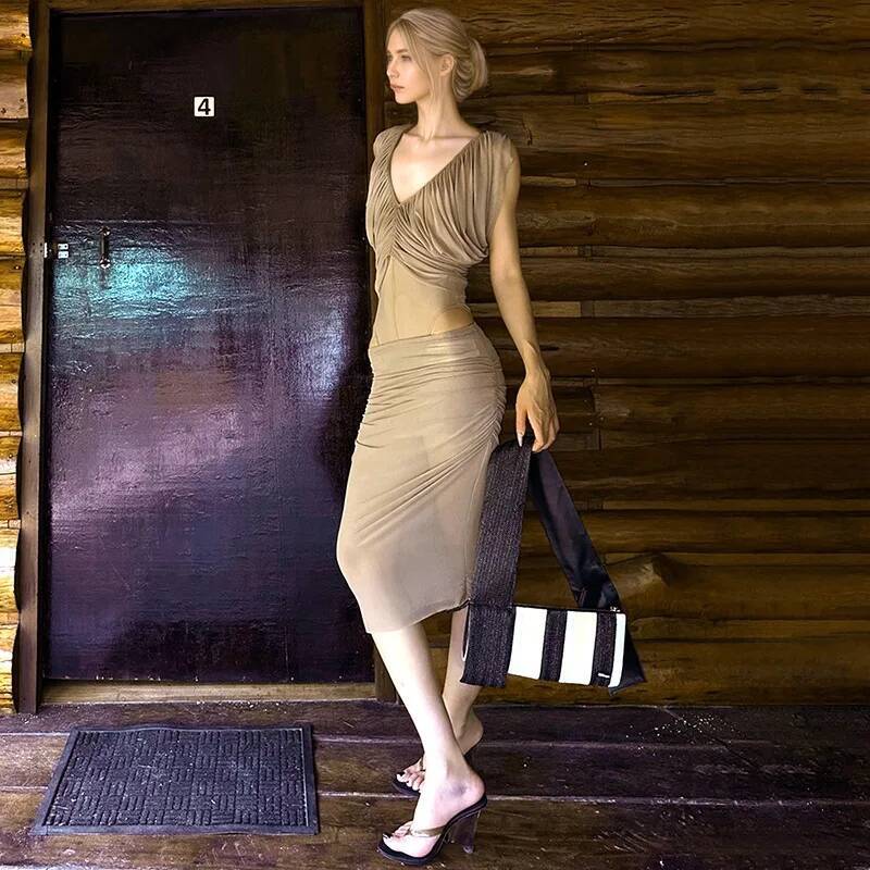 فستان شيفون فرنسي نسائي صيفي ب - مراجعة Ruched Dress Mini وسعره