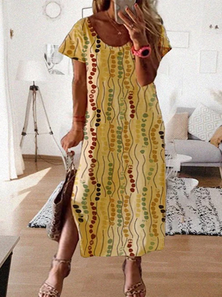 فستان ميدي مطبوع باللون الأصفر - مراجعة Maxi Dress Boho وسعره